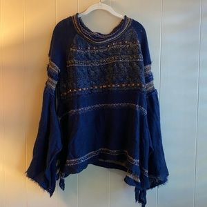 Free People Blue Sweater with Orange Accents NWT